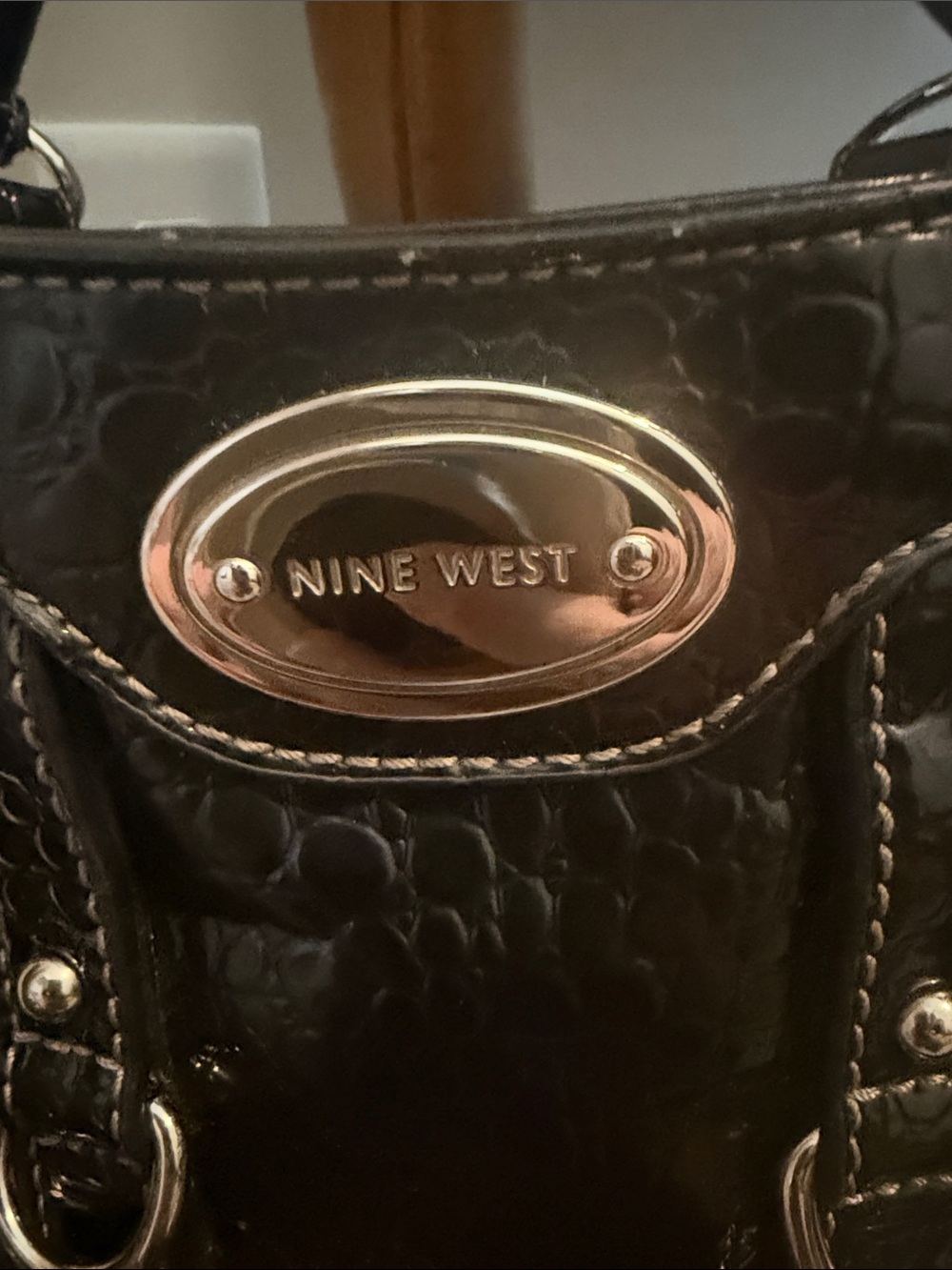 Nine West Black Croc-Embossed Shoulder Bag with Silver Accents - Picture 3 of 9